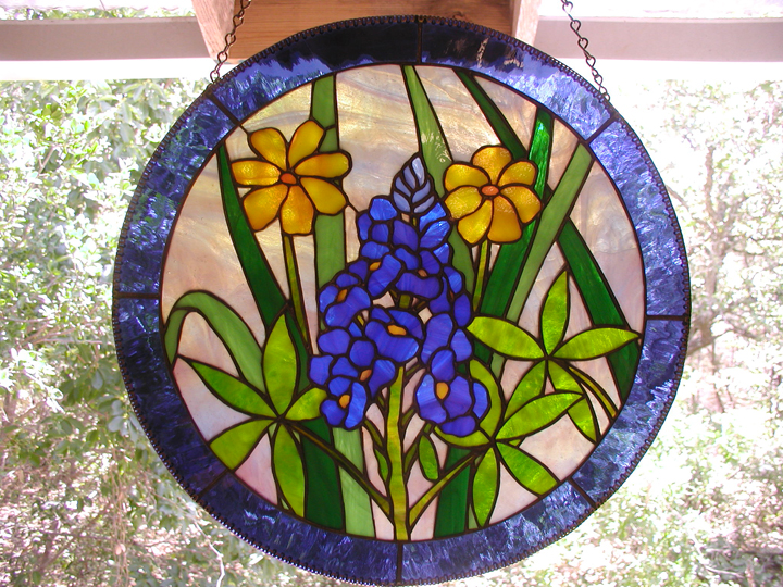 Blue bonnett hanging panel — stained glass